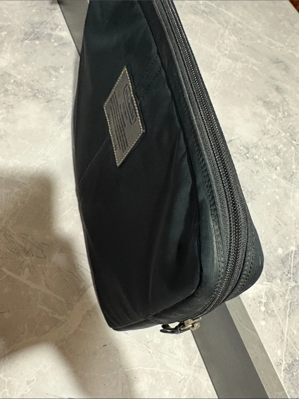 Coach Black Nylon Laptop Sleeve with Leather Trim
